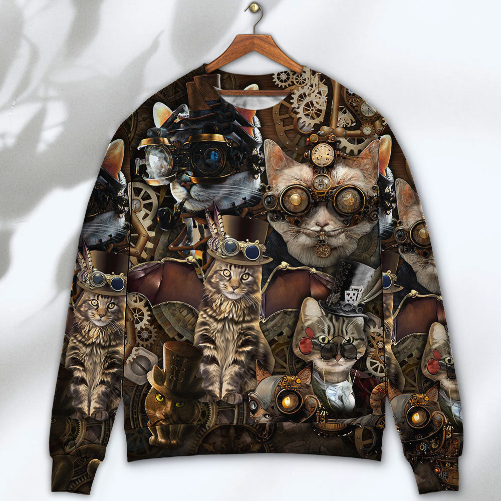 Steampunk Cat Fantasy Art Style – Sweater - Ugly Christmas Sweater