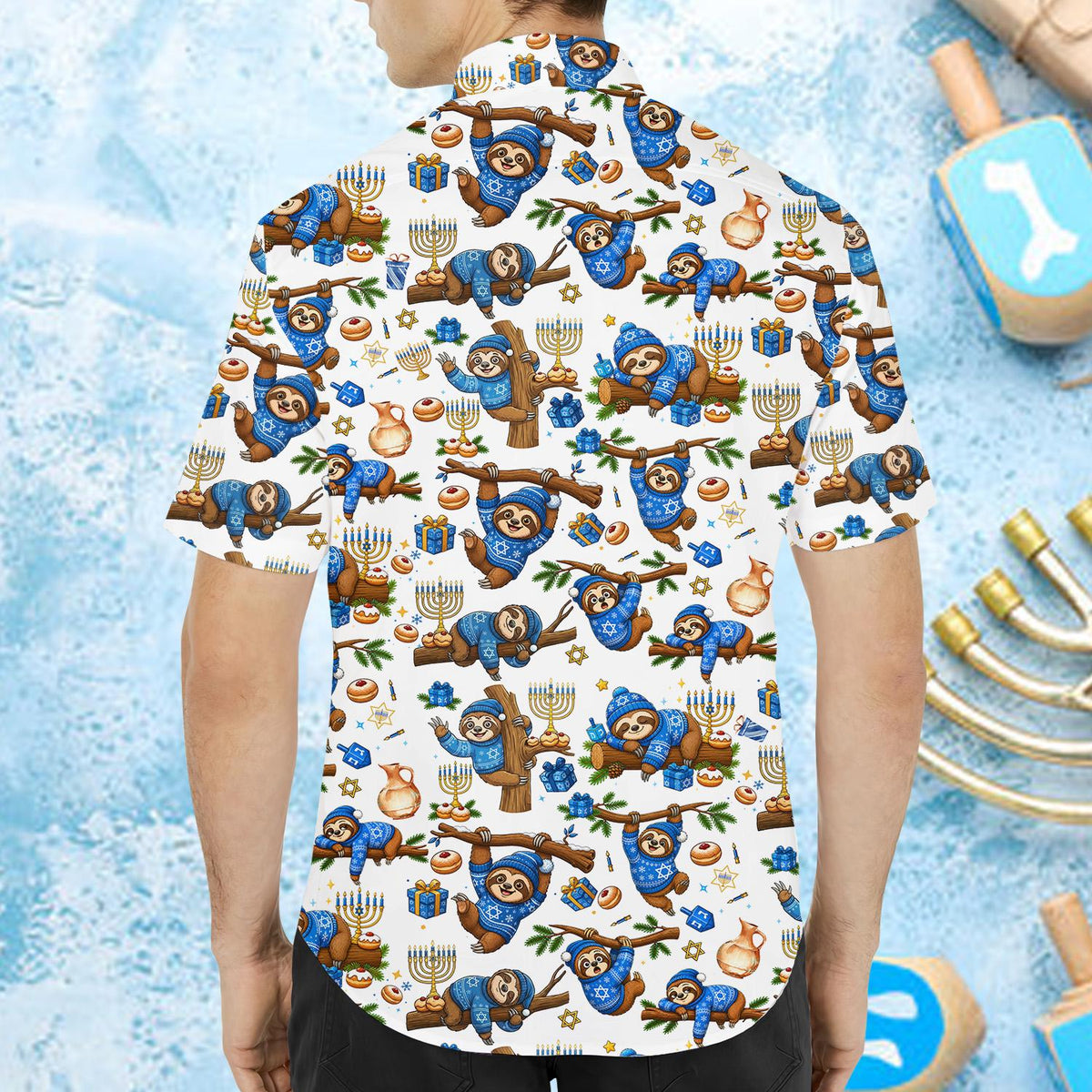 Funny Sloth Hanukkah Menorah Dreidel Holiday – Hawaiian Shirt