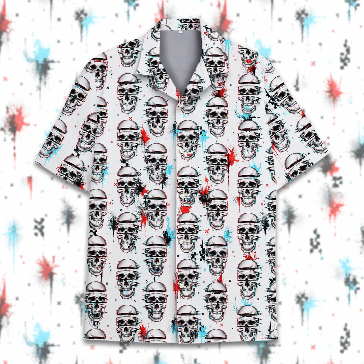 Digital Glitch Skull Trippy Cyberpunk Graffiti – Hawaiian Shirt