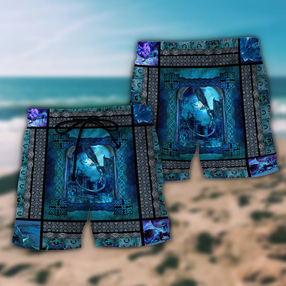 Blue Dragon Viking Pattern Art - Beach Short