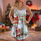 Christmas Santa Claus Snowman Elf So Happy Art Style - V-neck Sleeveless Cami Dress - Owls Matrix LTD