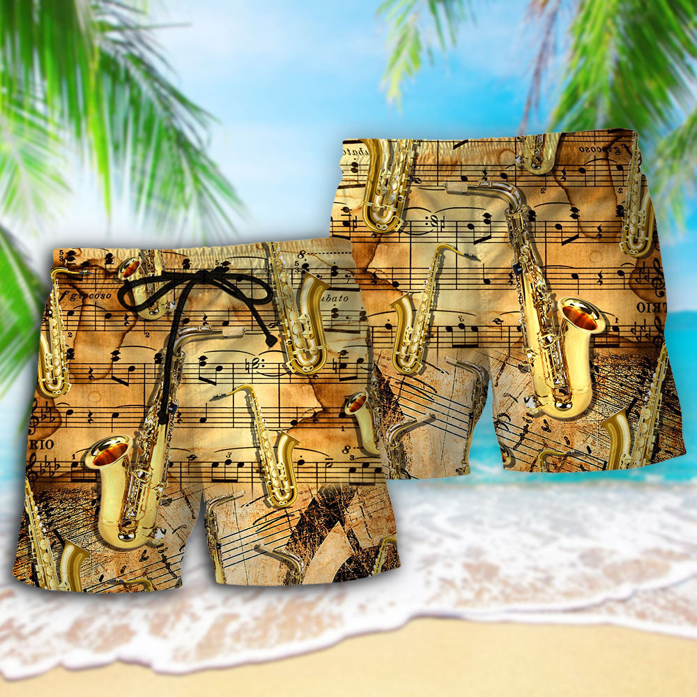 Golden Saxophone Retro Music Art – Beach Short