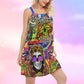 Hippie Skull Rock Style – Women's Summer Sleeveless V-Neck Camisole Dress
