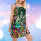 Hippie Alien Skull Art – Women's Summer Sleeveless V-Neck Camisole Dress