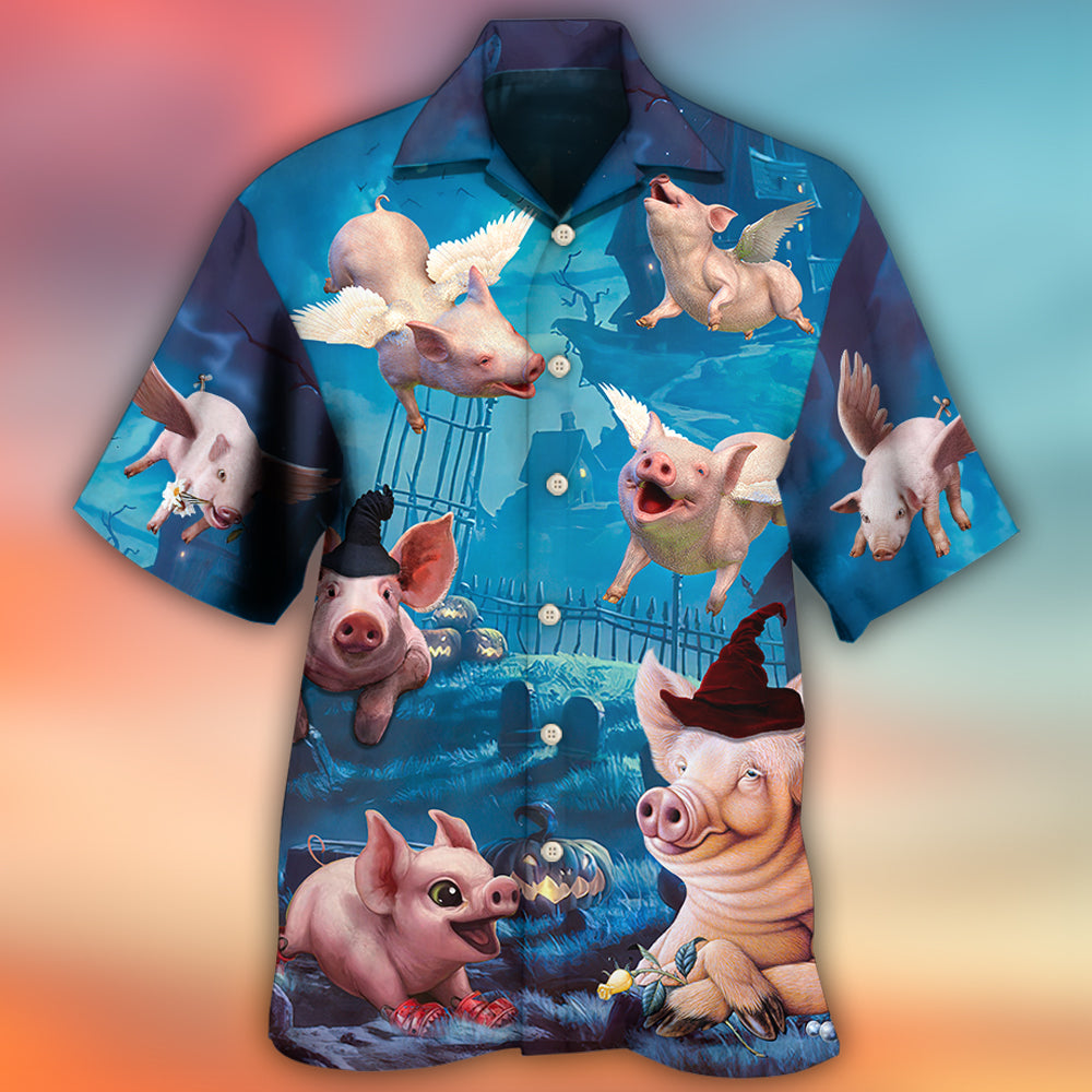 Halloween Flying Pig And Pumpkin Spooky – Hawaiian Shirt