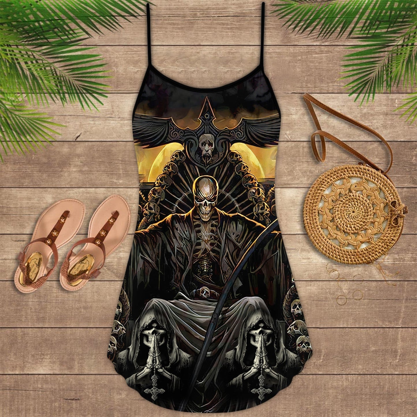 Skull Reaper Dark Art – Women's Summer Sleeveless V-Neck Camisole Dress