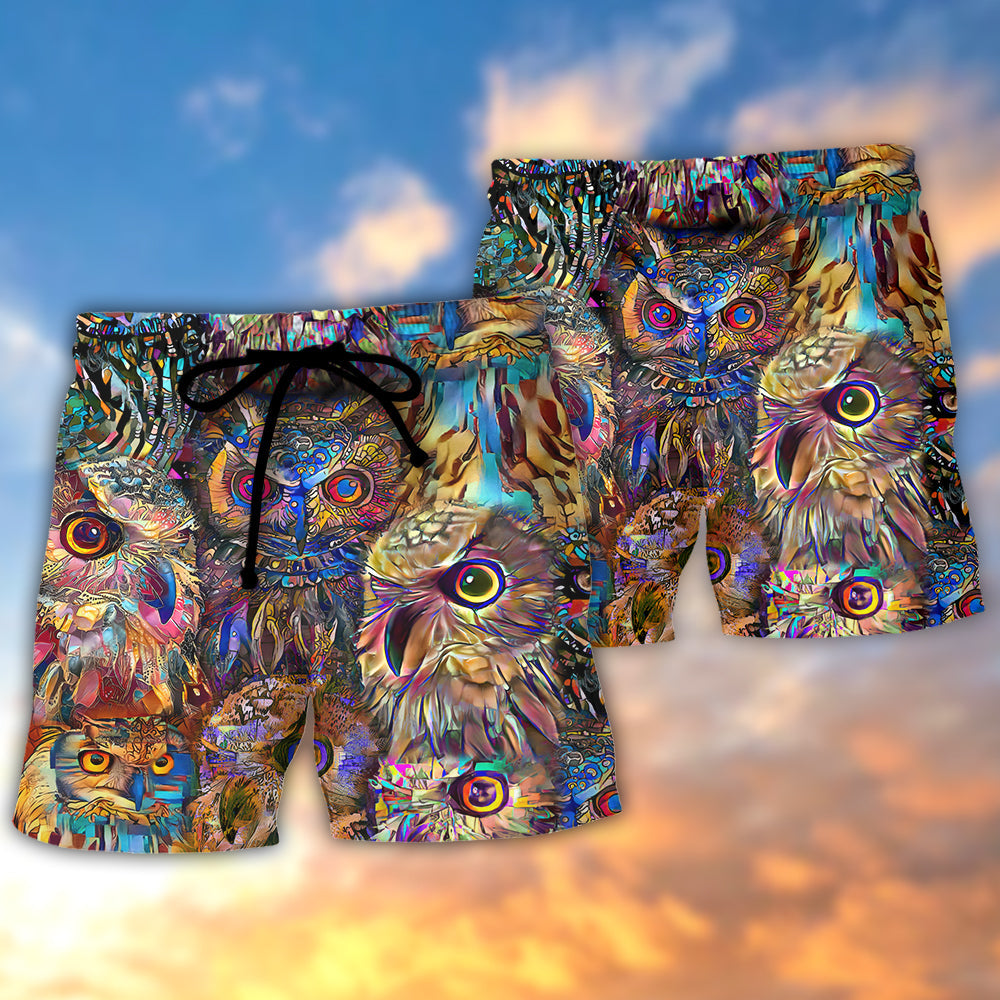 Neon Owl Colorful Wildlife Art – Beach Short