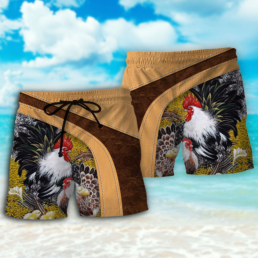 Old Rooster And Cute Chick Farm – Beach Short