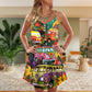 Hippie Bus Peace Life Colorful – Women's Summer Sleeveless V-Neck Camisole Dress