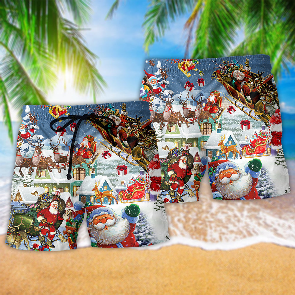 Christmas Hi From Santa Sleigh – Beach Short