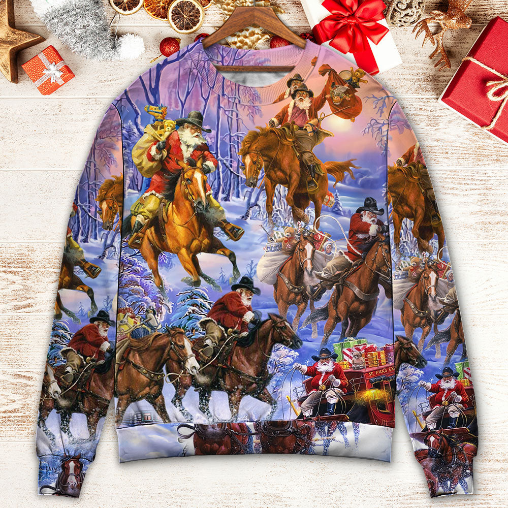 Christmas Santa And Horse Merry Xmas – Sweater - Ugly Christmas Sweater