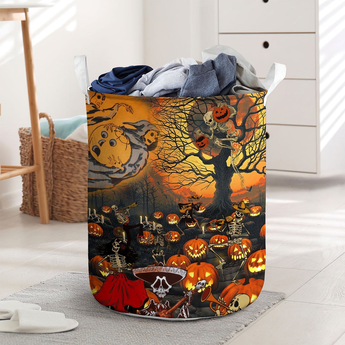 Skull Halloween Skull Darkness - Laundry Basket - Owls Matrix LTD