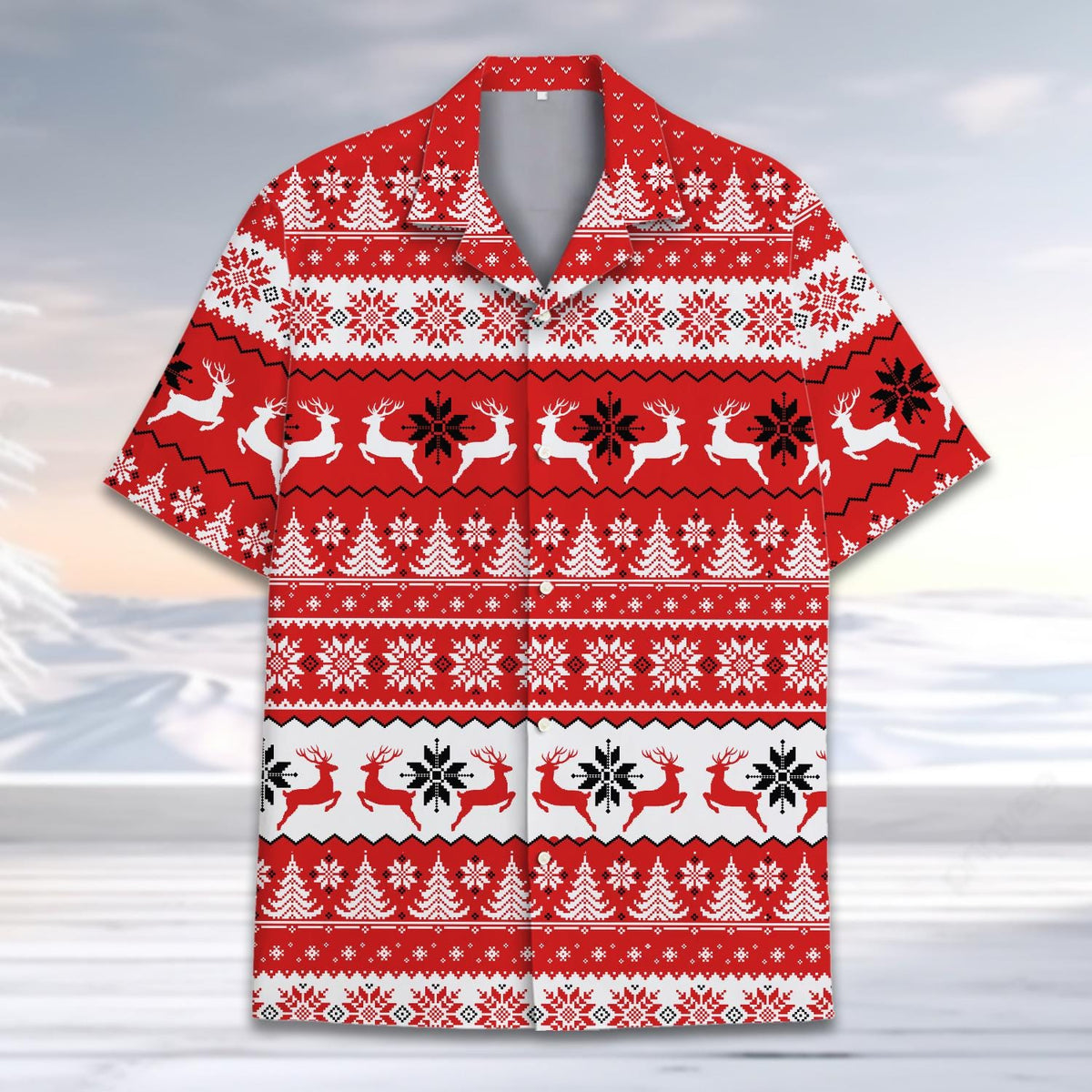 Red Christmas Reindeer Tree Snowflake Ugly Sweater – Hawaiian Shirt
