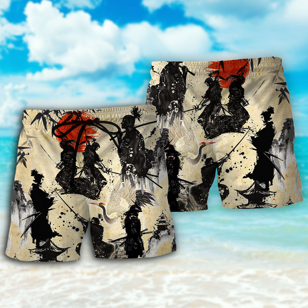 Samurai Mountain Sketch Style – Beach Short