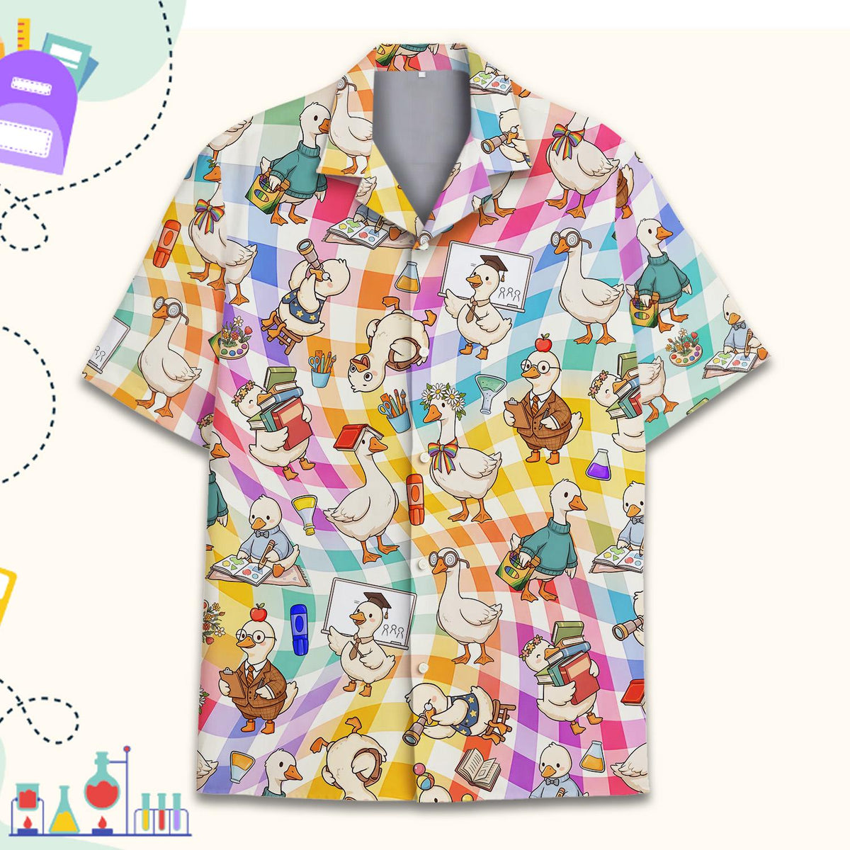Funny School Goose Colorful Back To School – Hawaiian Shirt