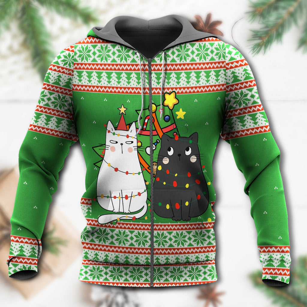 Cat Wreck The Tree Holiday Art – 3D Hoodie