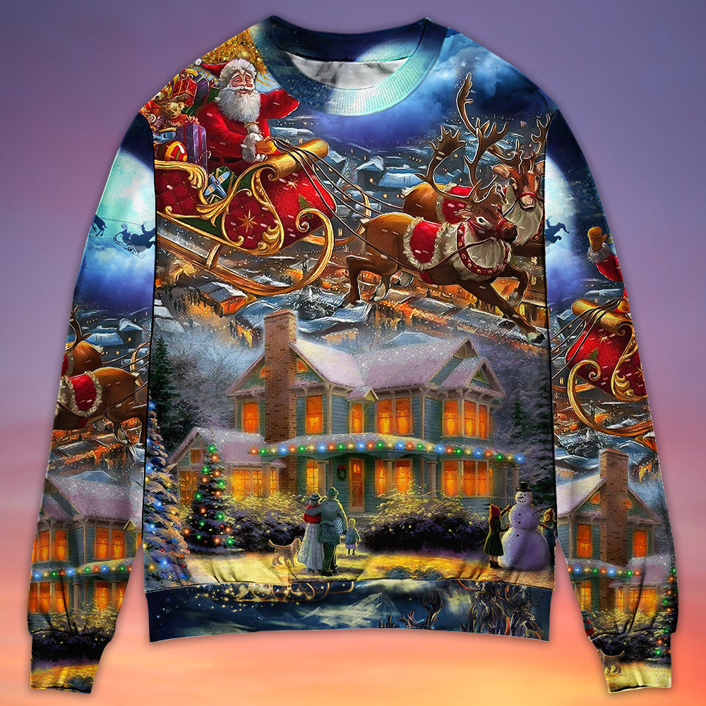 Christmas Santa Snowman Family Love Light Art – Sweater - Ugly Christmas Sweater