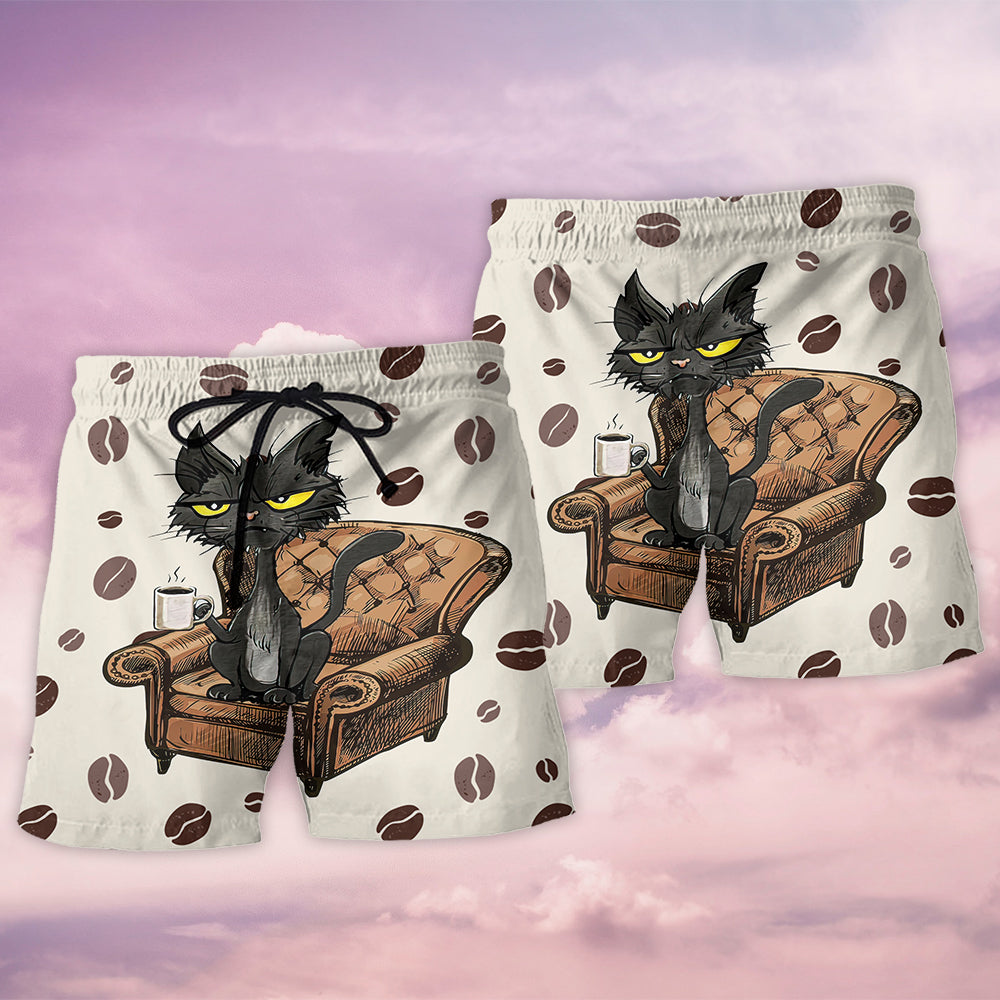 Coffee Black Cat My Coffee And I - Beach Short - Owls Matrix LTD