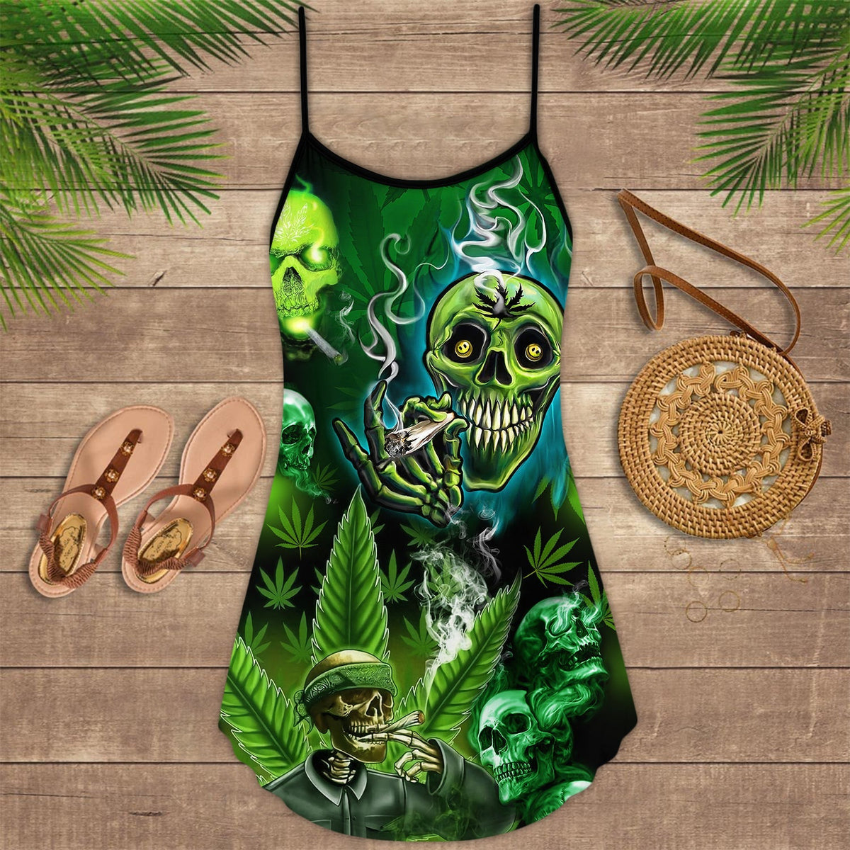 Skull Hear No Evil Style – Women's Summer Sleeveless V-Neck Camisole Dress