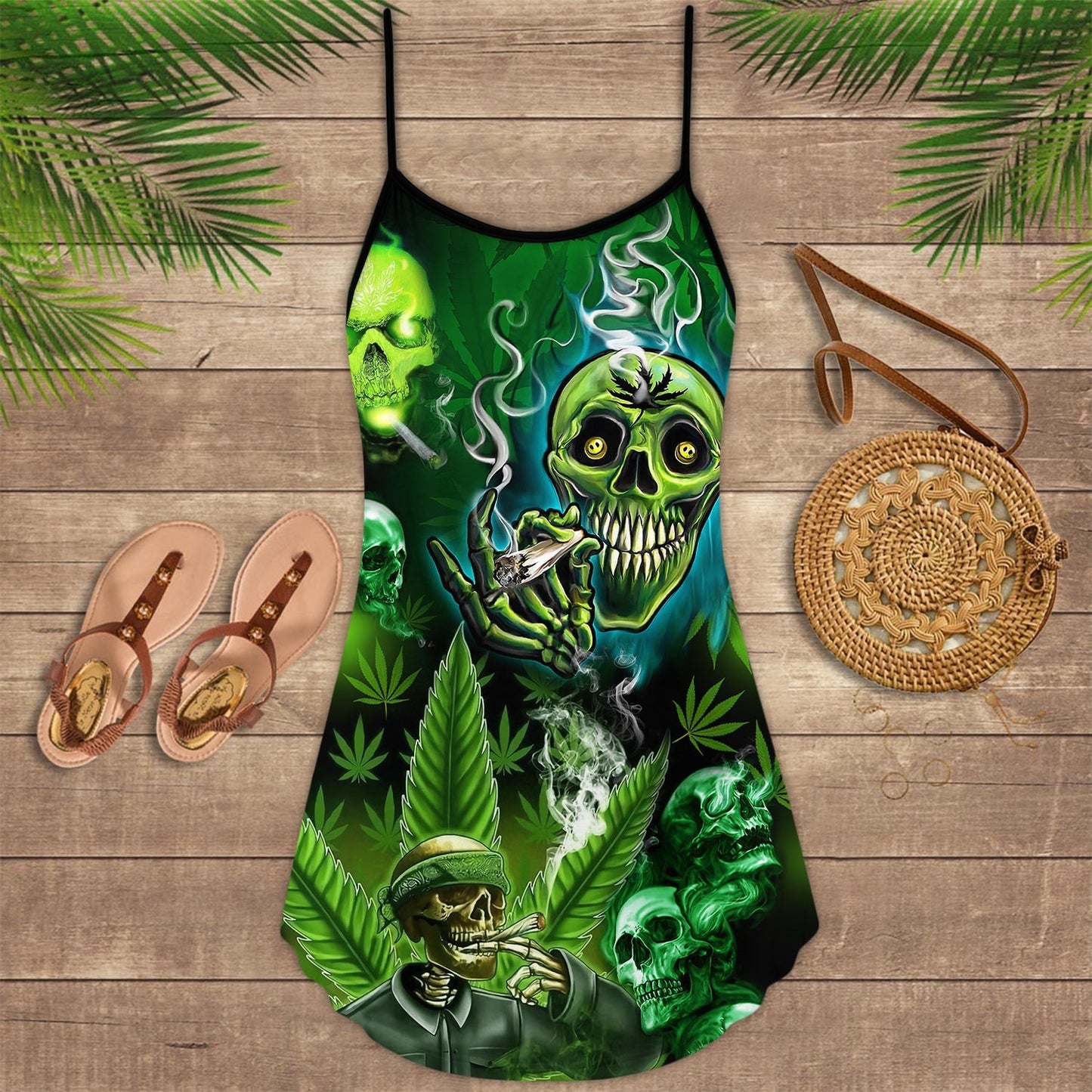 Skull Hear No Evil Style – Women's Summer Sleeveless V-Neck Camisole Dress