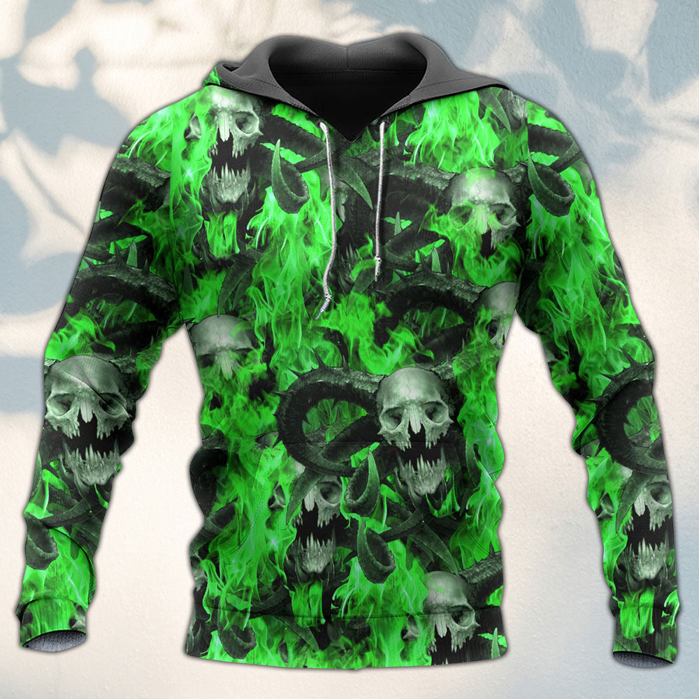 Skull Green Flame Art - 3D Hoodie