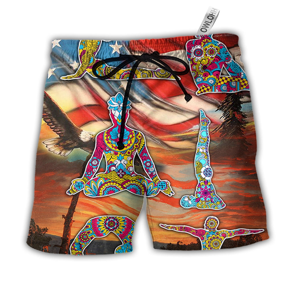 Beach Short / Adults / S Yoga Independence Day Yoga Pose - Beach Short - Owls Matrix LTD