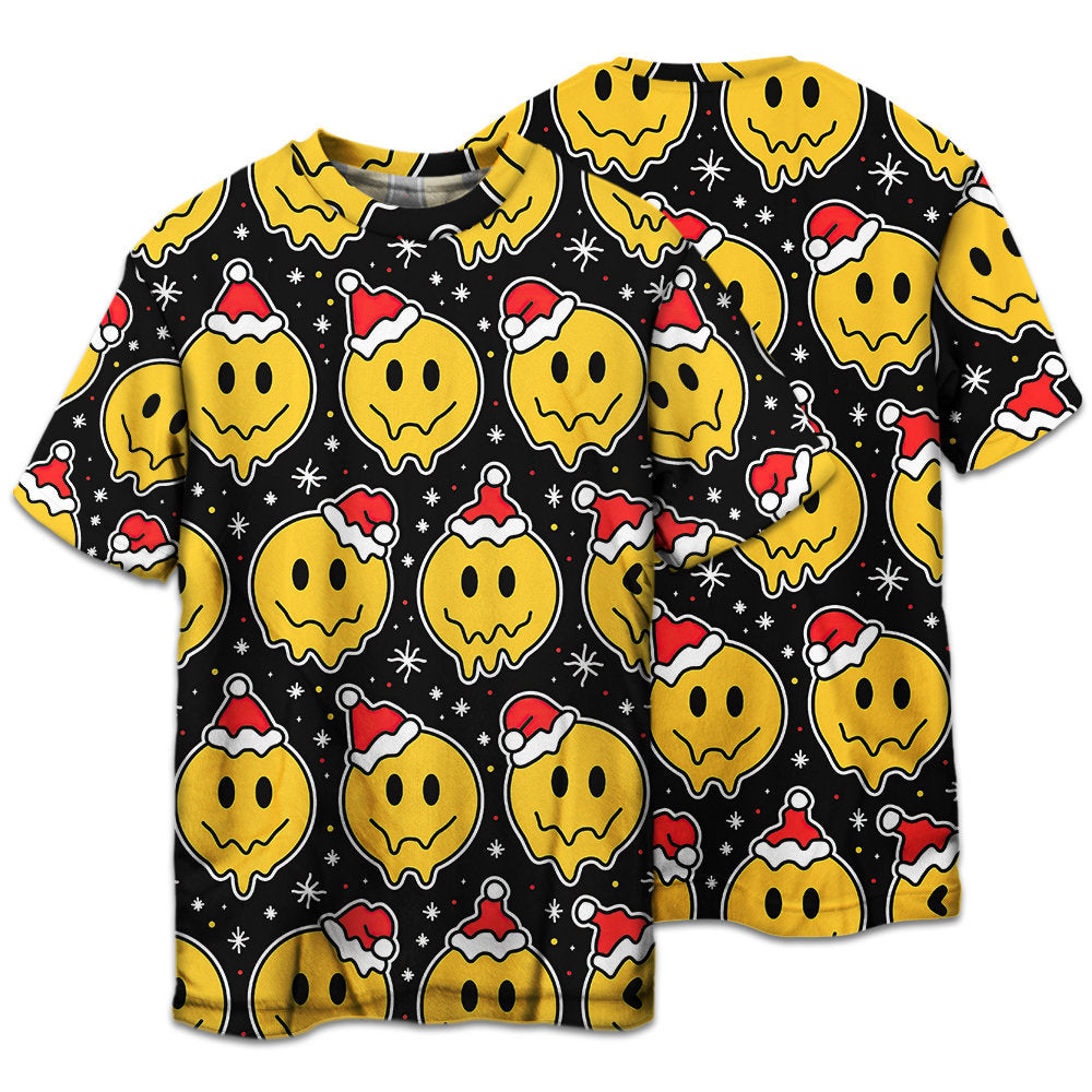 T-shirt / S Christmas Smile Happy Face With Santa Hat - Pajamas Short Sleeve - Owls Matrix LTD
