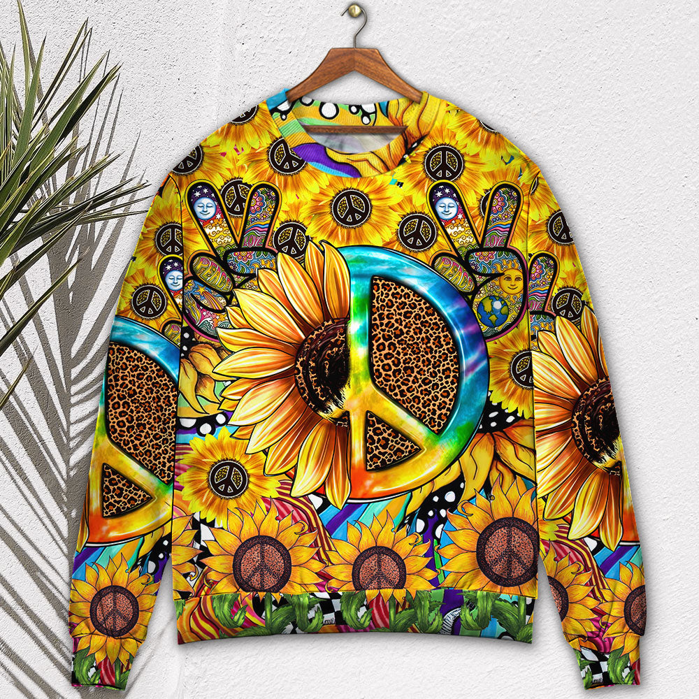 Hippie Sunflowers Peace Sign Art Style – Sweater - Ugly Christmas Sweater