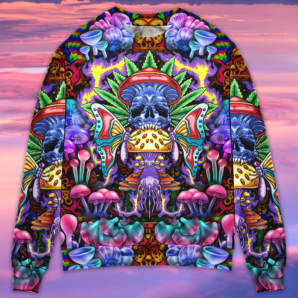 Hippie Mushroom And Skull Art – Sweater - Ugly Christmas Sweater