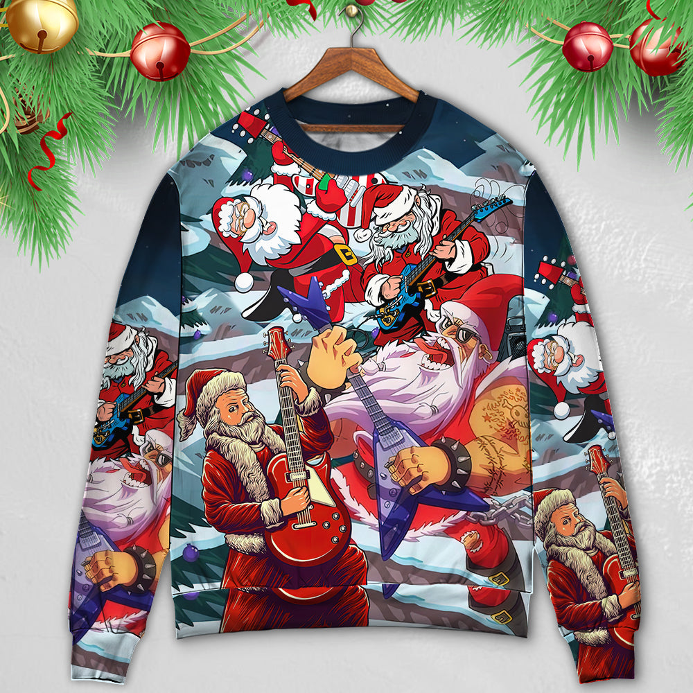 Christmas Santa With Electric Guitar – Sweater - Ugly Christmas Sweater