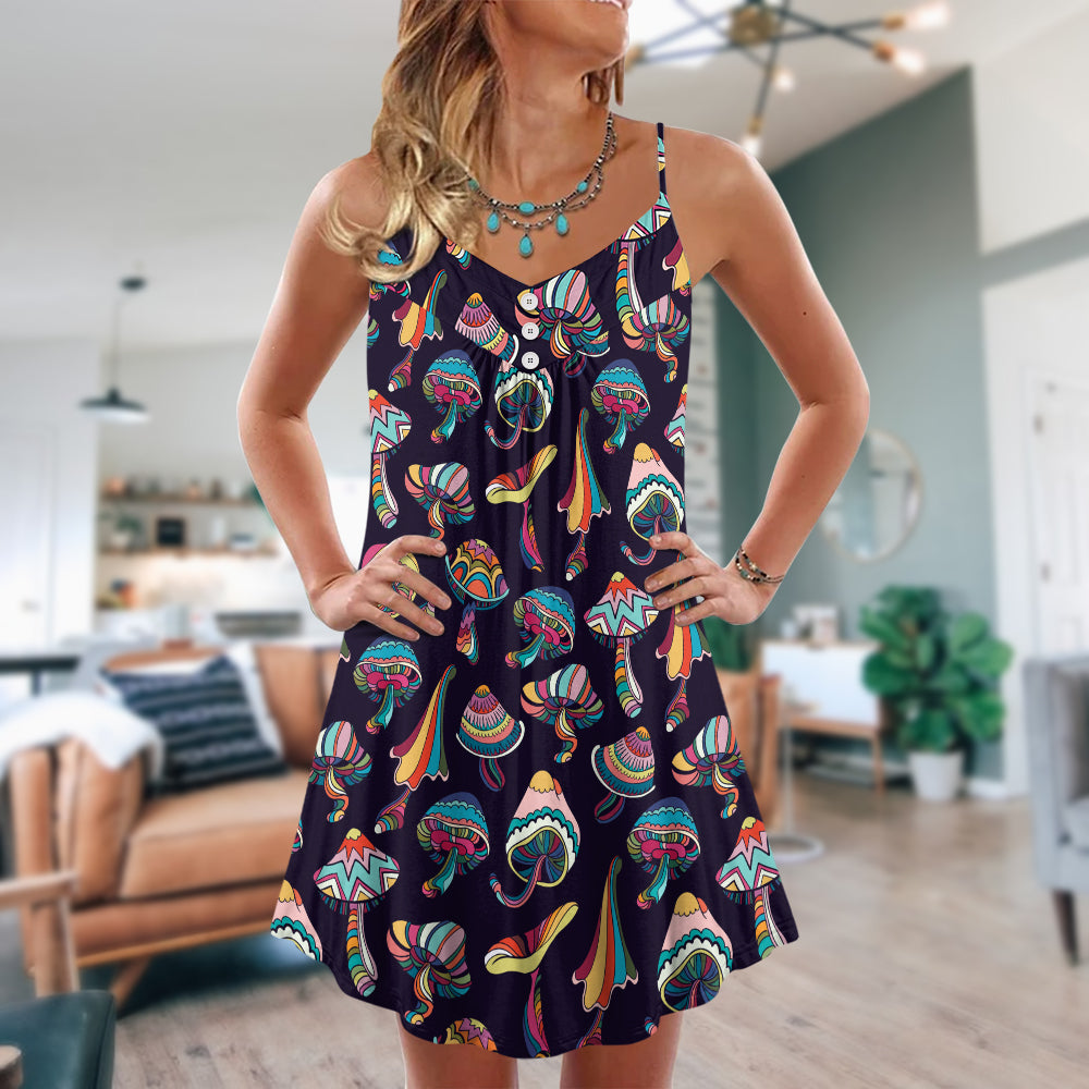 Hippie Mushroom Peace Love Life – Women's Summer Sleeveless V-Neck Camisole Dress