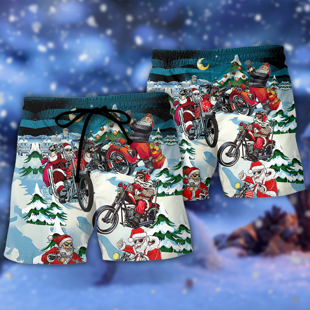 Santa Riding Motorcycle Holiday Fun – Beach Short
