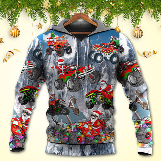 Santa Red Truck Snow Mountain - 3D Hoodie