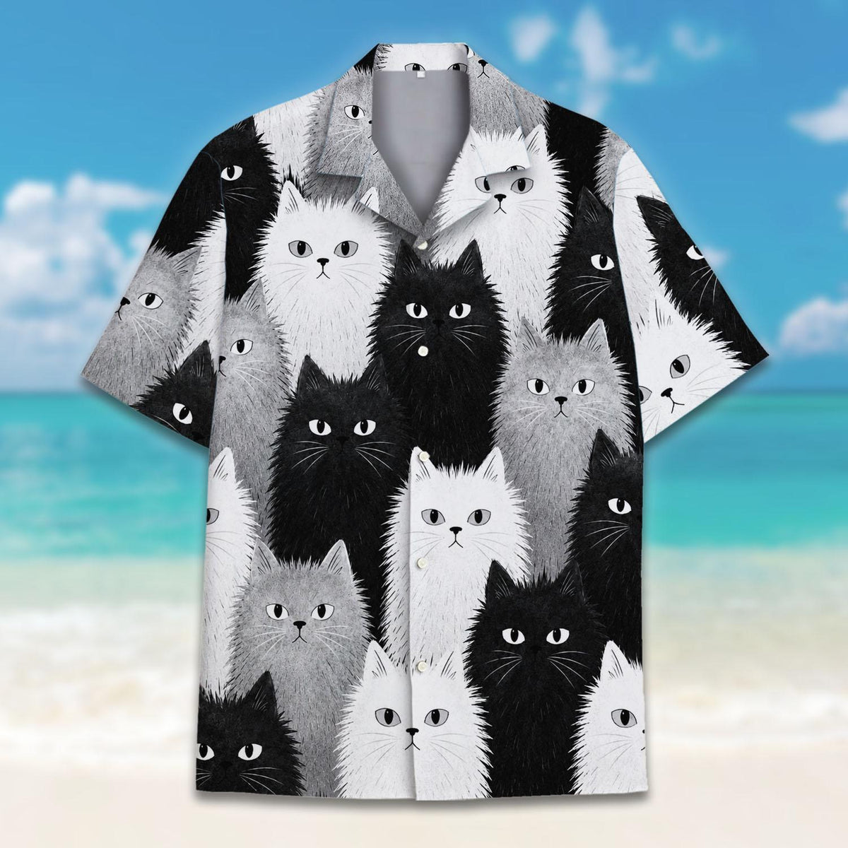 Fluffy Cat Monochrome Cute Kitten – Hawaiian Shirt