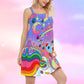 Hippie Planet Peace Colorful Life – Women's Summer Sleeveless V-Neck Camisole Dress