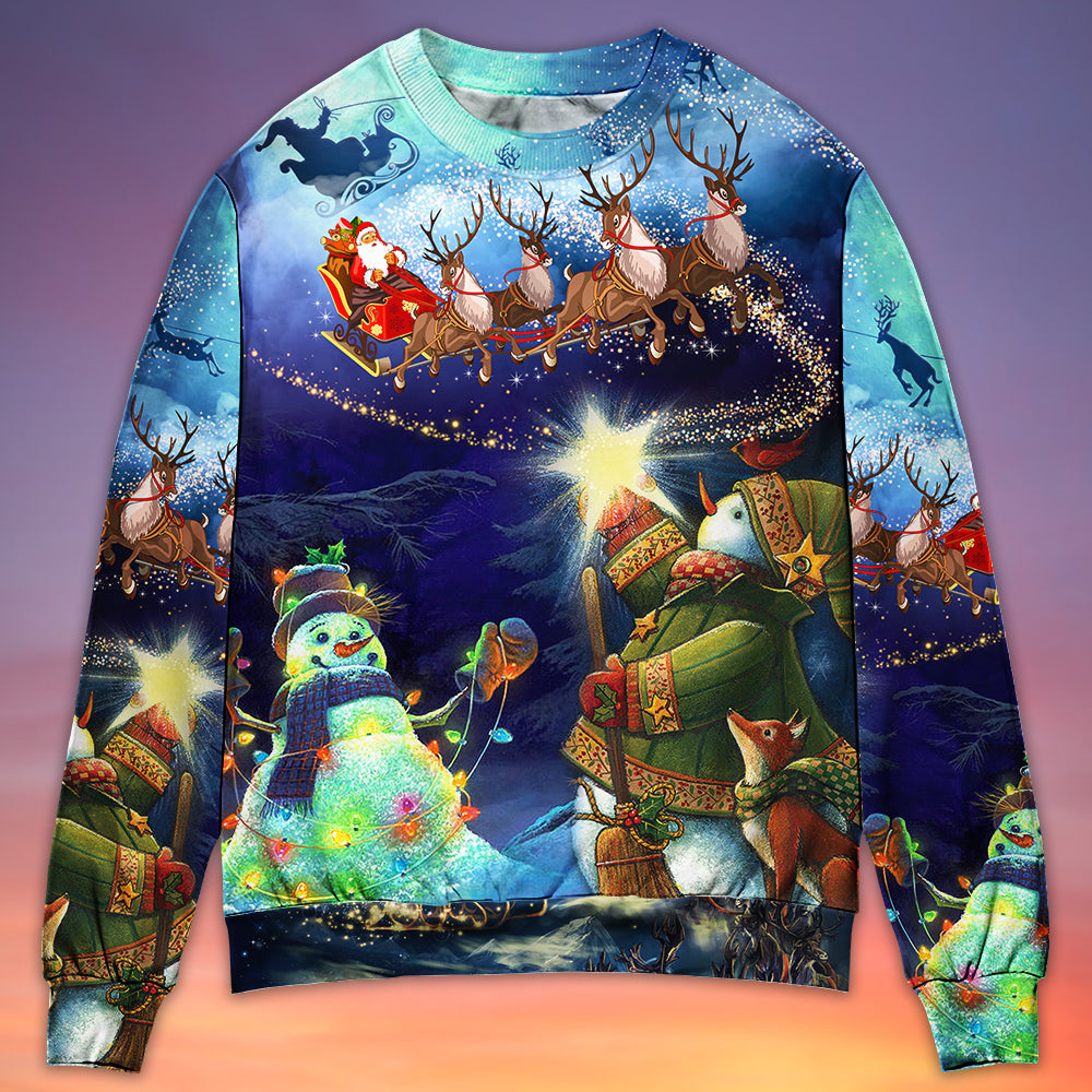 Christmas Santa Reindeer Snowman Light Art – Sweater - Ugly Christmas Sweater