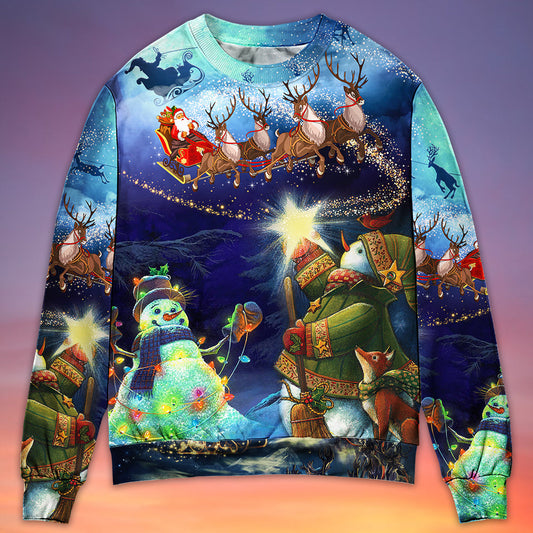 Christmas Santa Reindeer Snowman Light Art – Sweater - Ugly Christmas Sweater