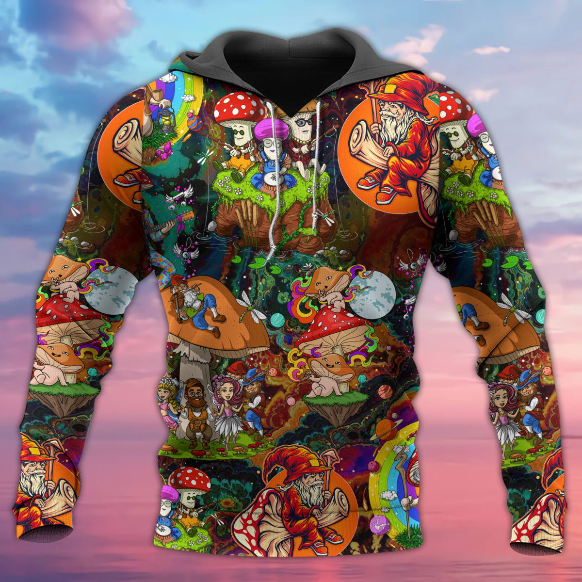 Hippie Mushroom Trippy Colorful Art – 3D Hoodie