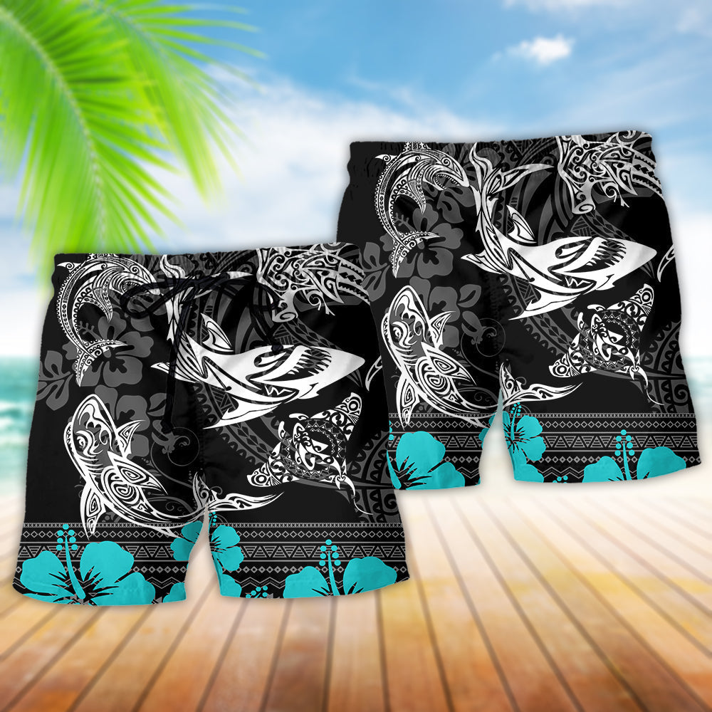 Shark Love Tropical Pattern – Beach Short