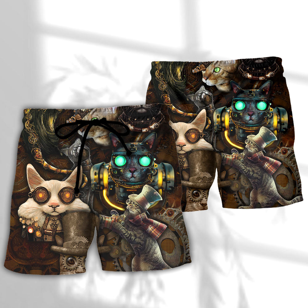 Steampunk Cat Heart Fantasy Art – Beach Short