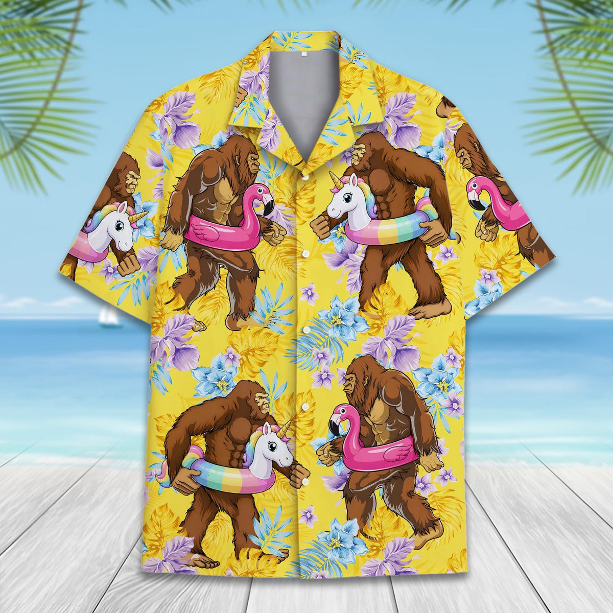 Funny Bigfoot Unicorn Flamingo Float Tropical Summer – Hawaiian Shirt