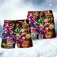 Christmas Funny Santa Claus Tree Elf Gingerbread Neon Light Style - Beach Short - Owls Matrix LTD