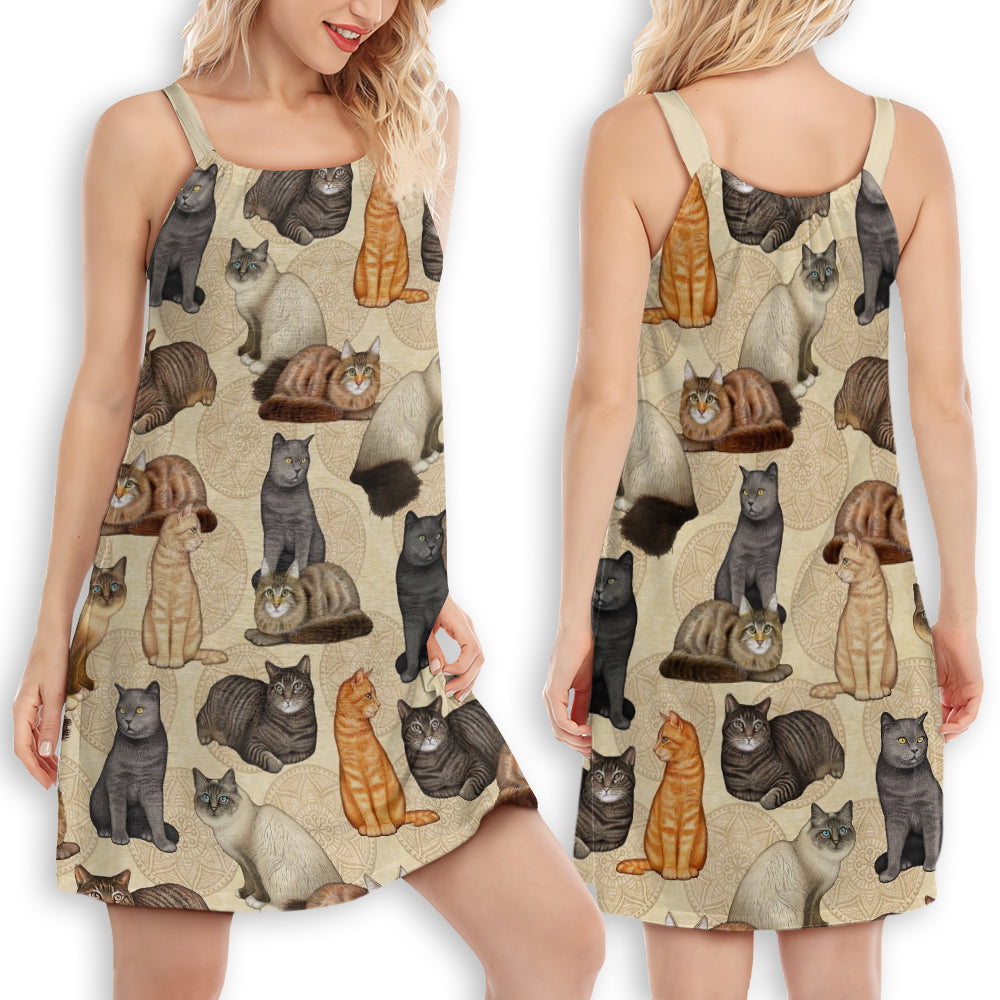 Cat Makes Me Happy – Women's Summer Sleeveless V-Neck Camisole Dress