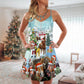 Happy Christmas Horse Theme – Women's Summer Sleeveless V-Neck Camisole Dress