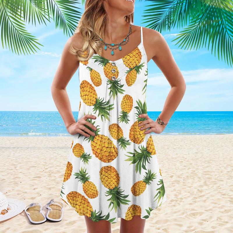 Pineapple Tropical Vibes Lover – Women's Summer Sleeveless V-Neck Camisole Dress