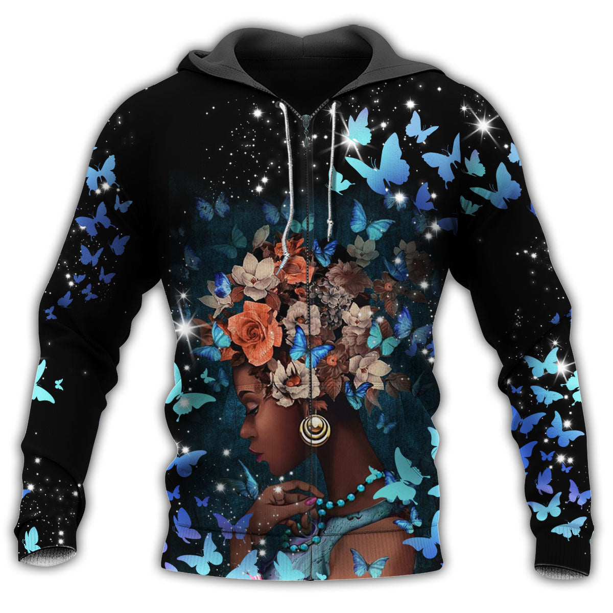 Black Girl Butterfly Flowers Art – 3D Hoodie