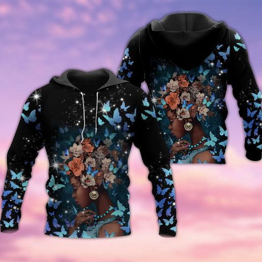 Black Girl Butterfly Flowers Art – 3D Hoodie