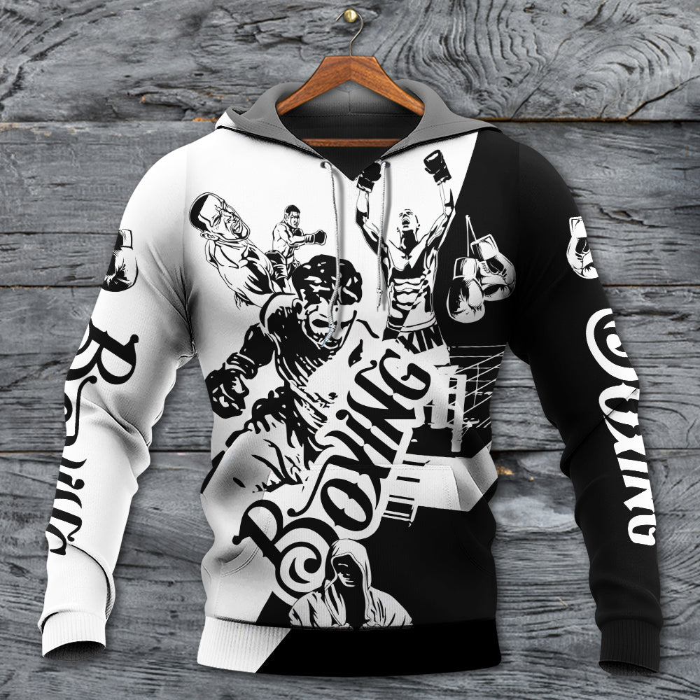 Boxing Spirit Black And White Art – 3D Hoodie