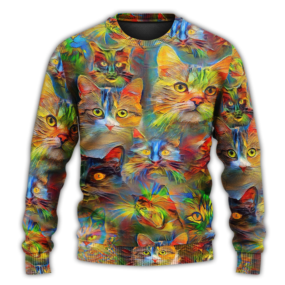 Colorful Lovely Cat Art Design – Sweater - Ugly Christmas Sweater