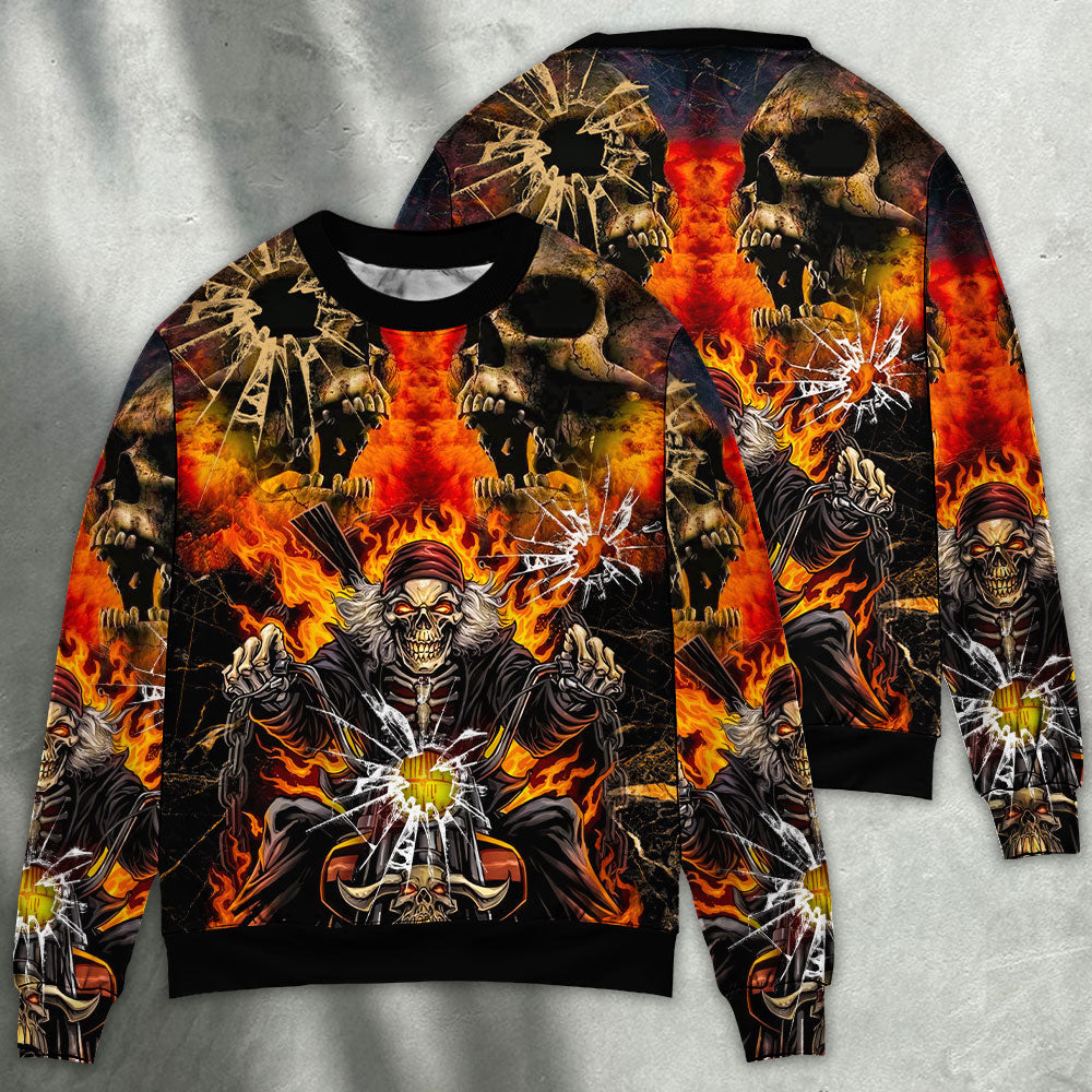 Biker Skull Crazy Art Style – Sweater - Ugly Christmas Sweater